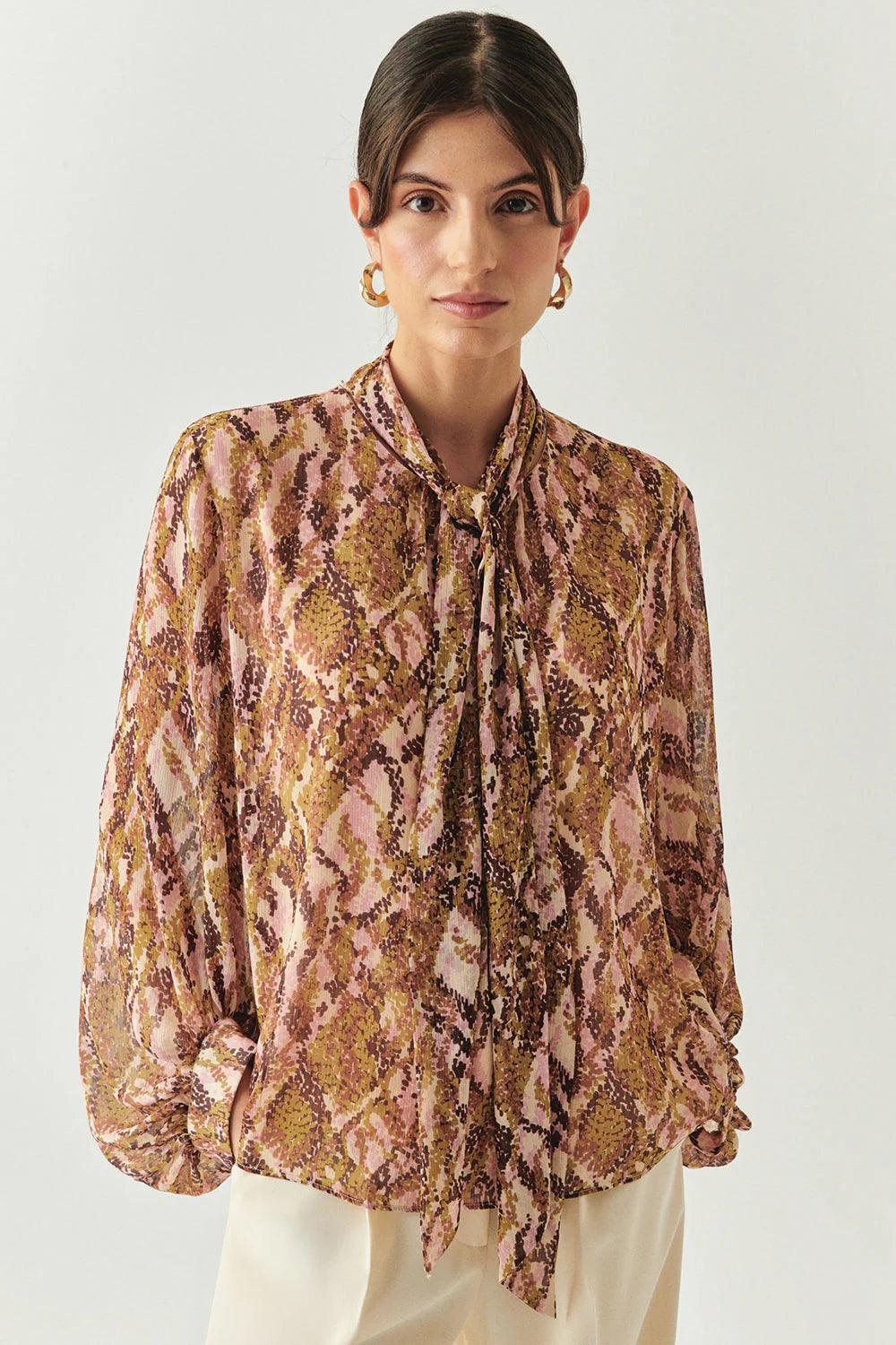 Sariyah Chiffon Snake Print High-Neck Blouse