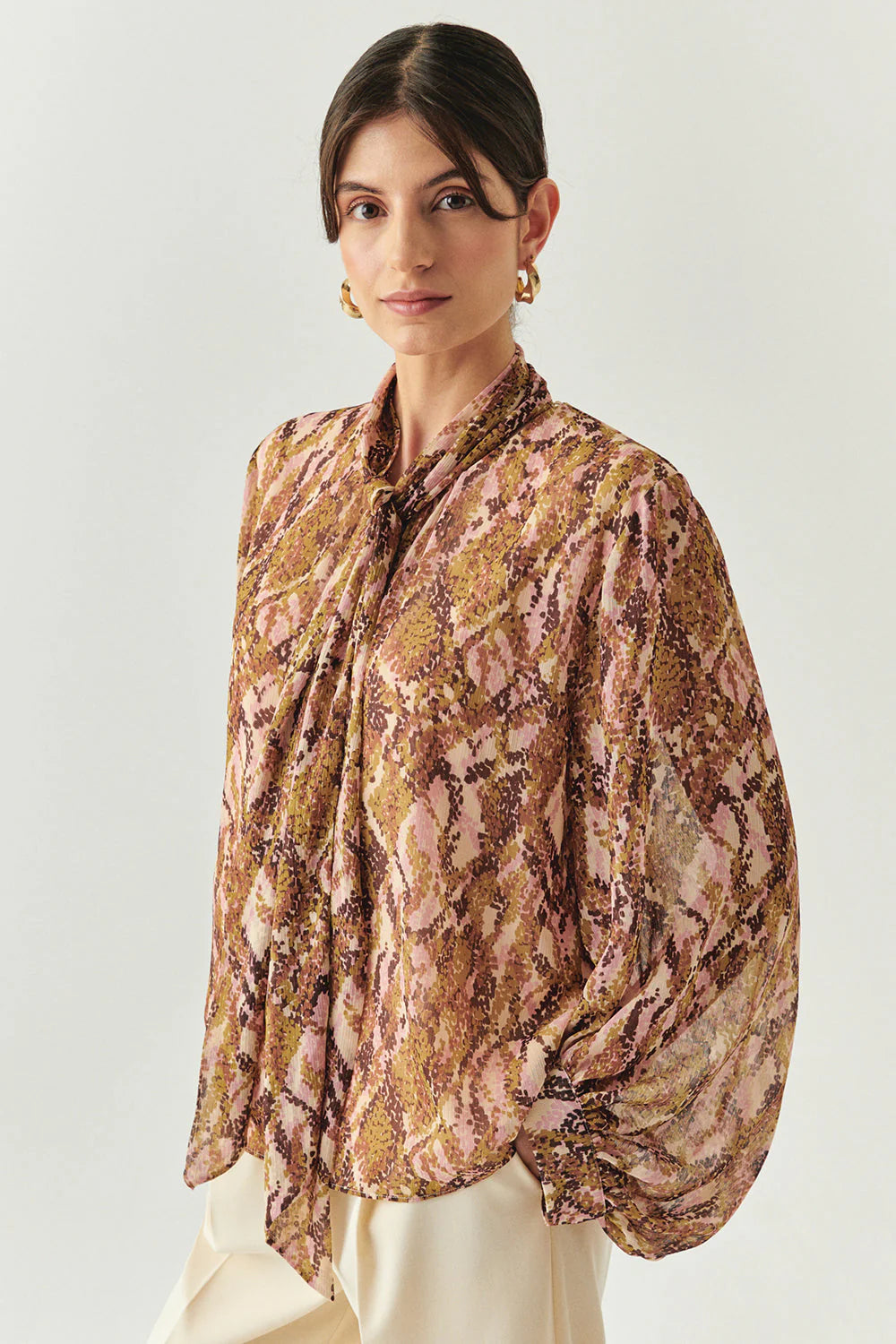Sariyah Chiffon Snake Print High-Neck Blouse
