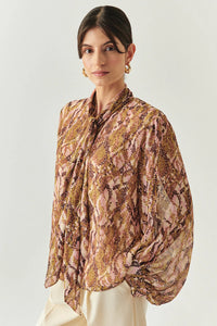 Sariyah Chiffon Snake Print High-Neck Blouse