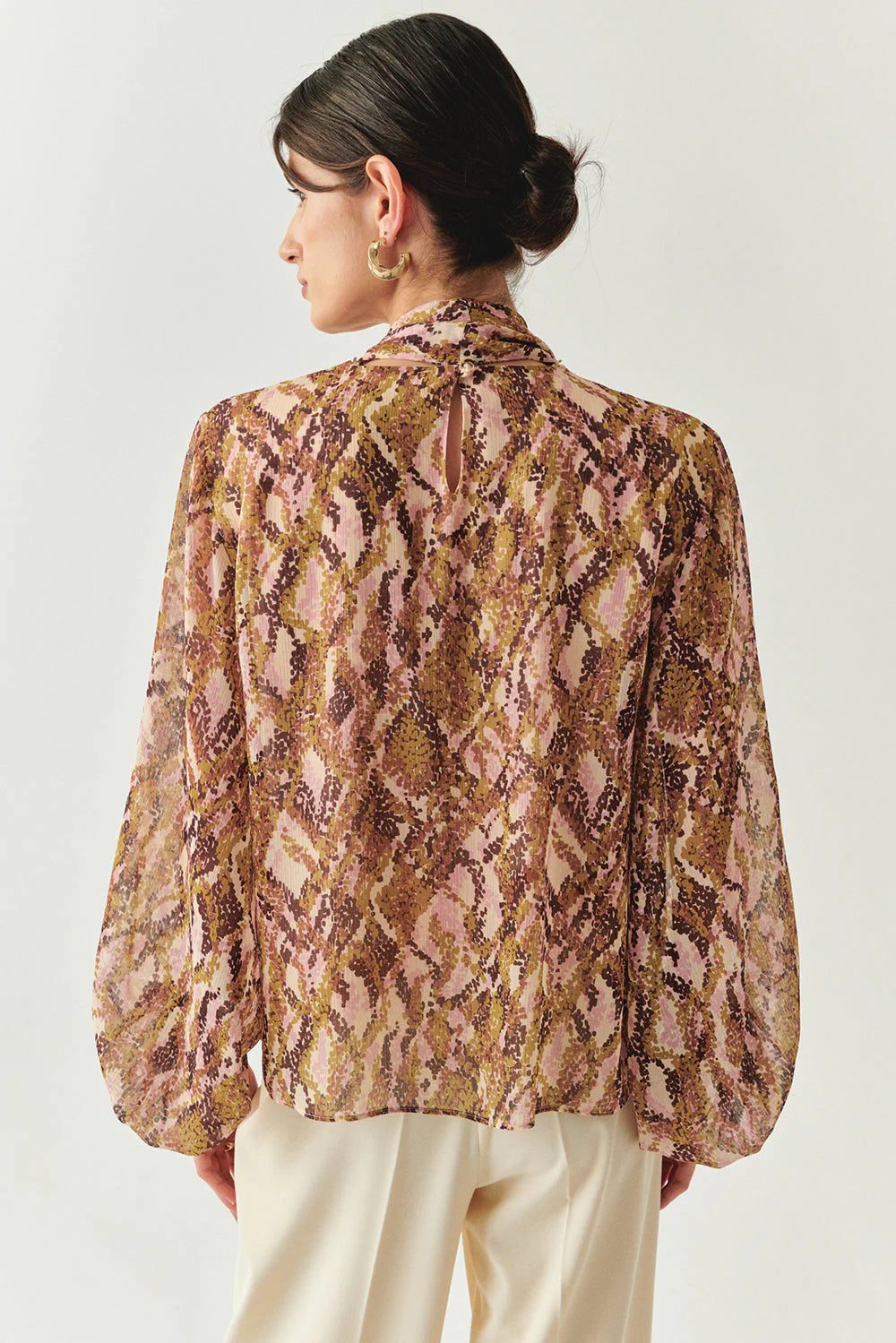 Sariyah Chiffon Snake Print High-Neck Blouse