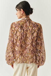 Sariyah Chiffon Snake Print High-Neck Blouse