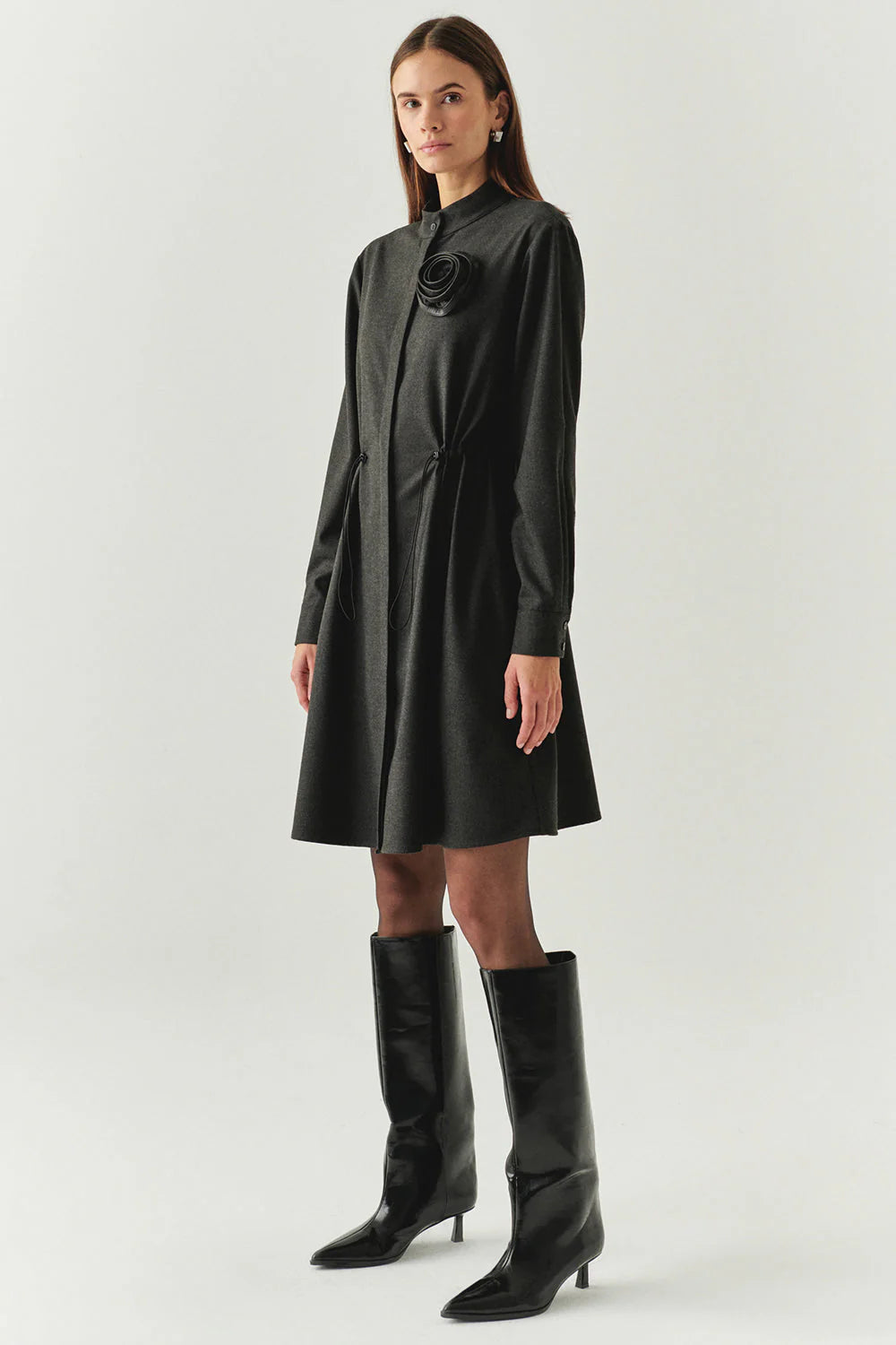 Denver Grey Long Sleeve High Neck Dress