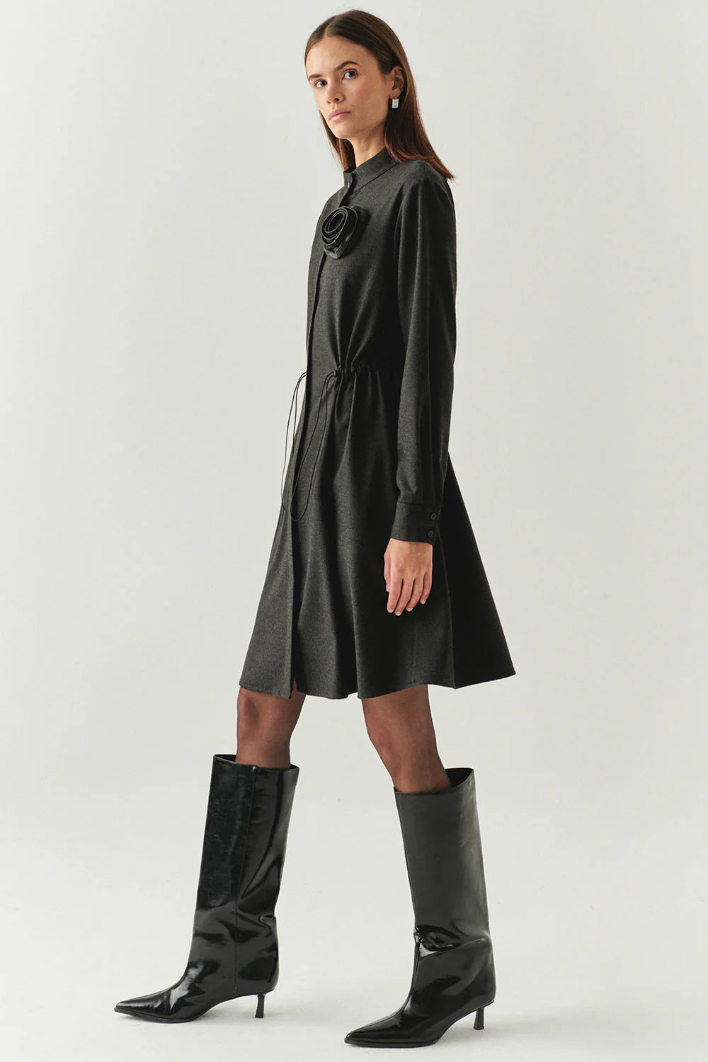 Denver Grey Long Sleeve High Neck Dress