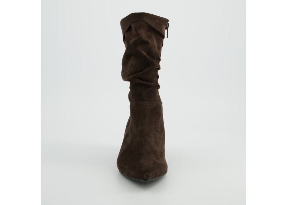 Chocolate Brown Suede Slouch Mid-Calf Boots