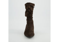 Chocolate Brown Suede Slouch Mid-Calf Boots