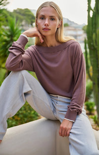 Fine Knit Sweater with Boat Neckline