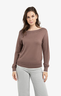 Fine Knit Sweater with Boat Neckline