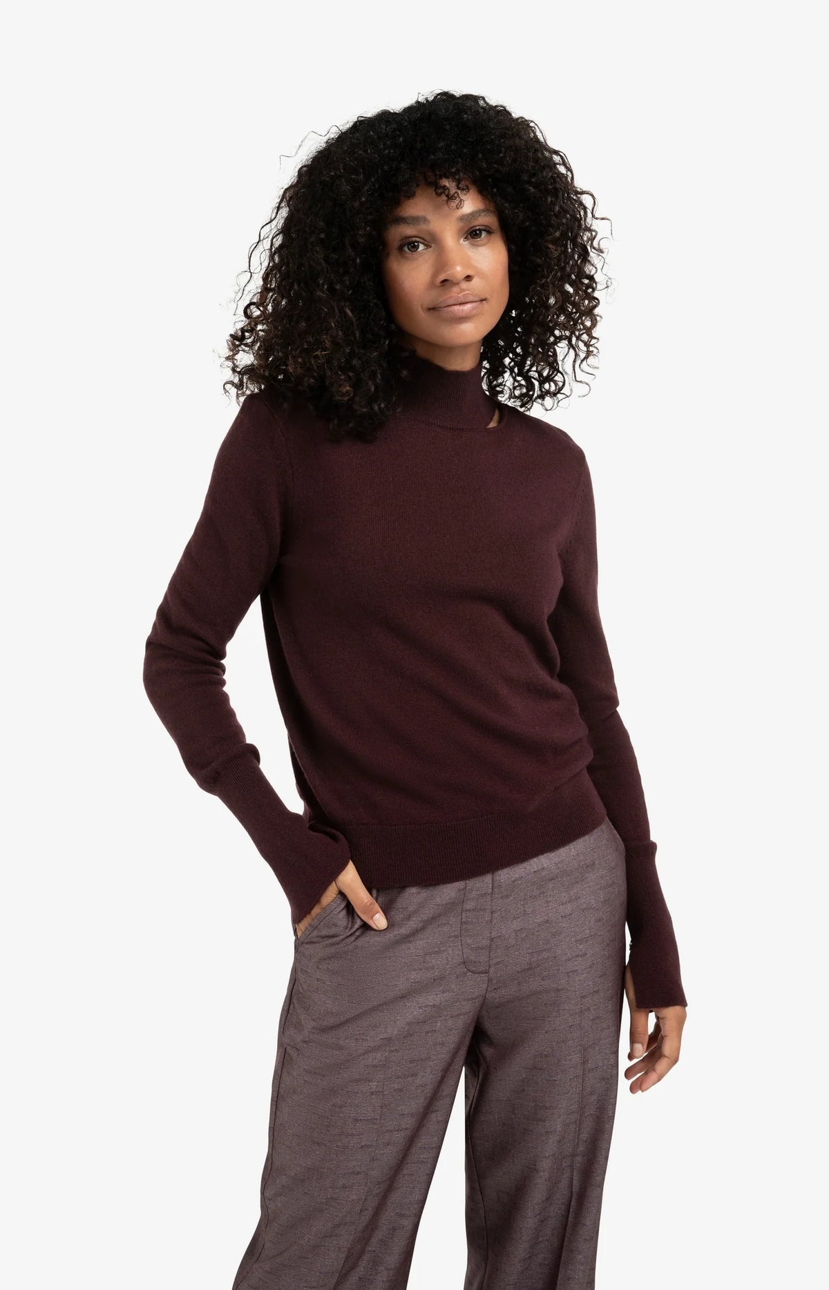 Sweater Mock Neck Cut-out Neckline
