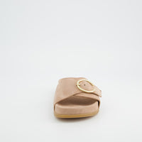 Brown Suede Slide Sandal with Buckle