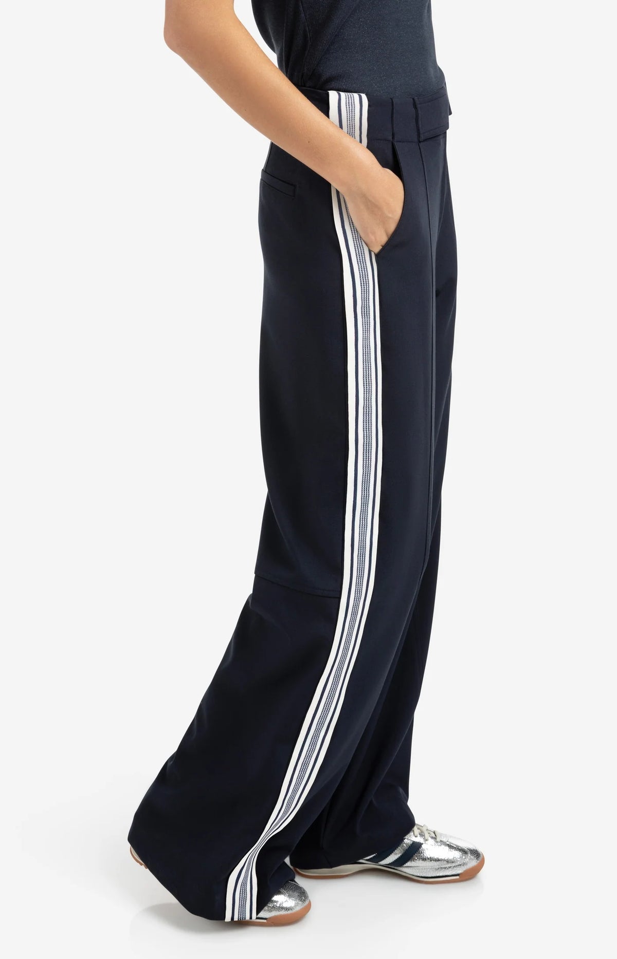 High Waist Trousers with Side Stripes