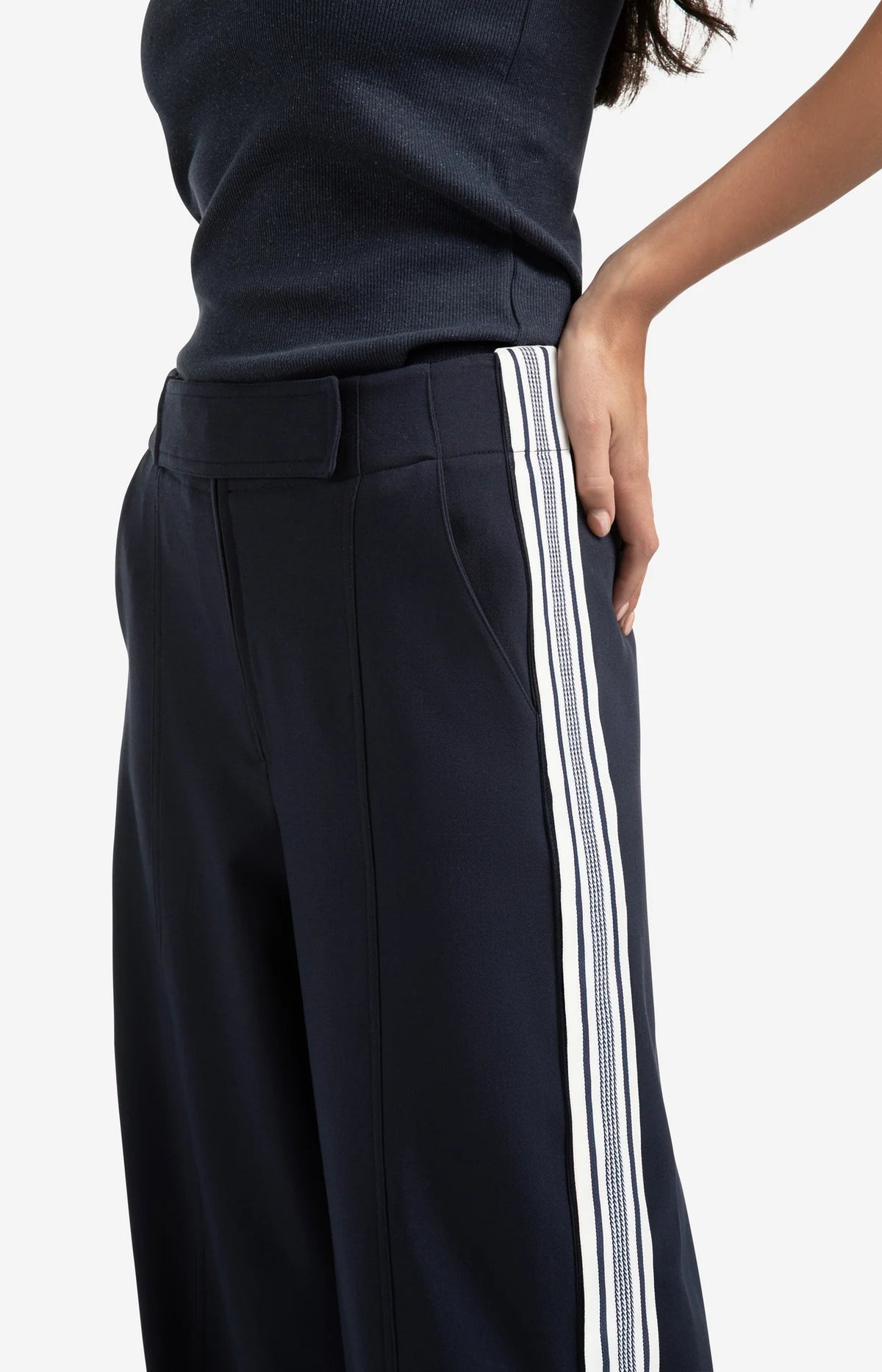 High Waist Trousers with Side Stripes