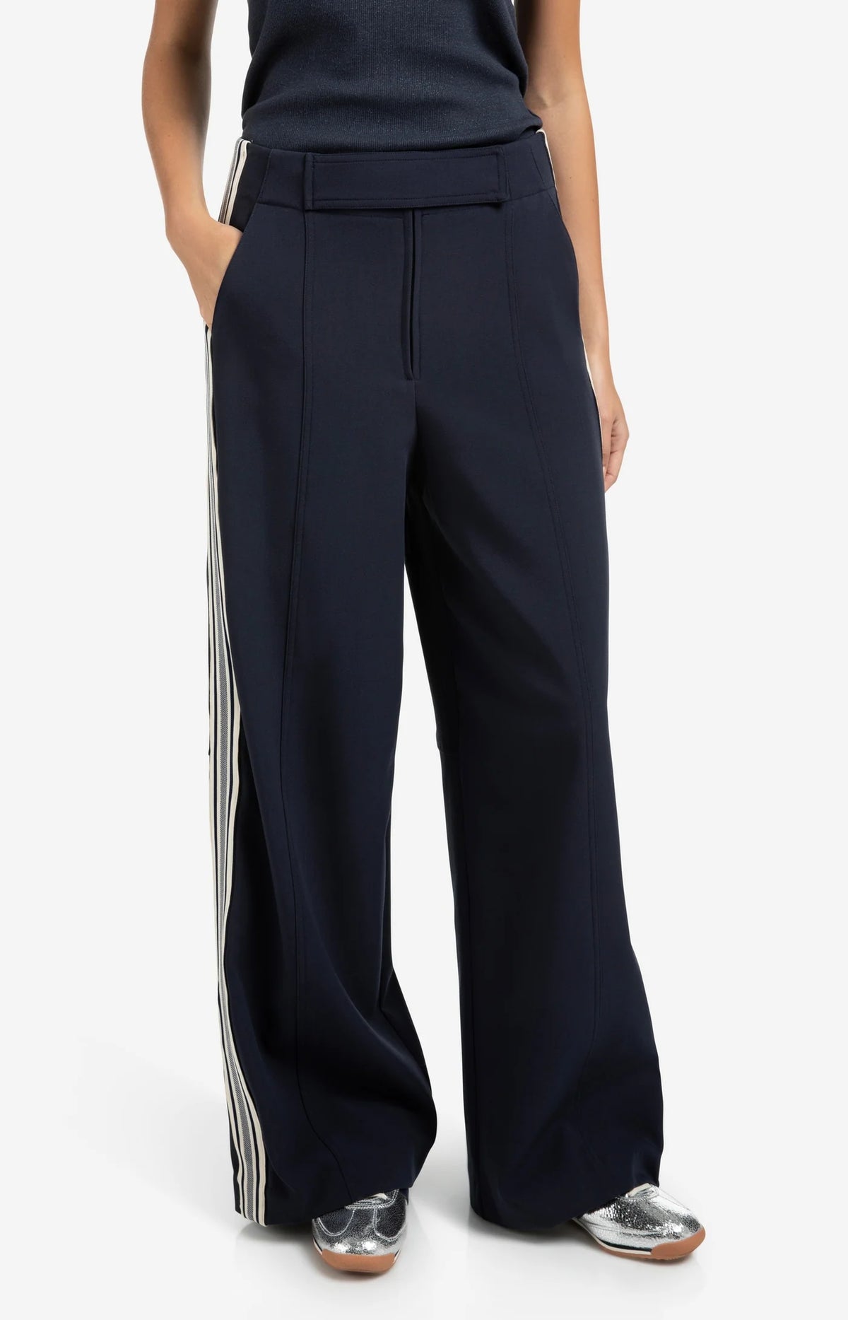 High Waist Trousers with Side Stripes