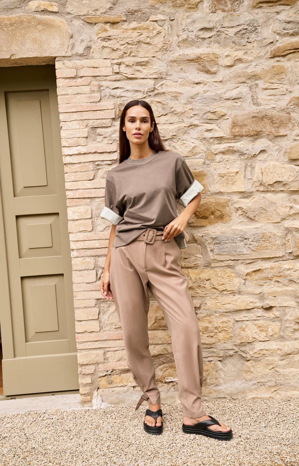 High Waist Trousers with Strap