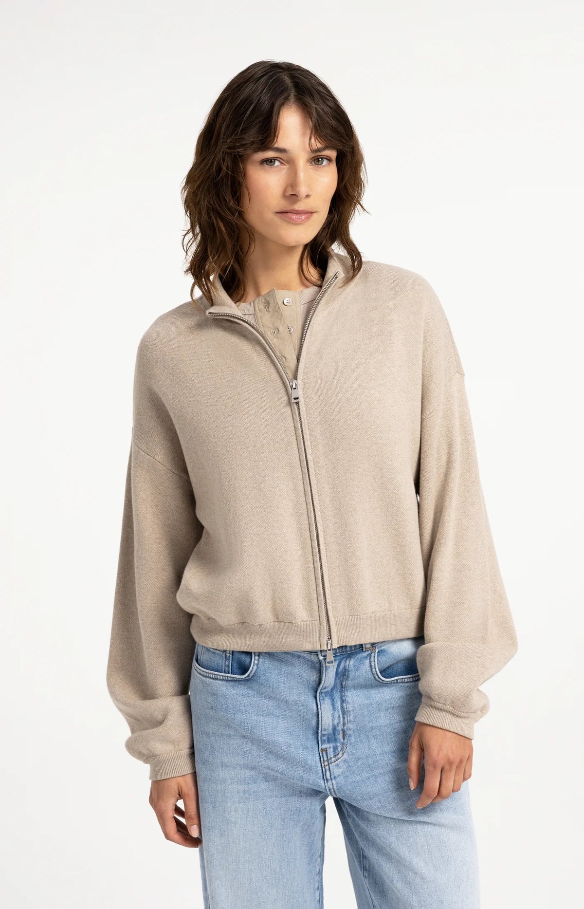 Jacquard Knitted Cardigan Zip Closure