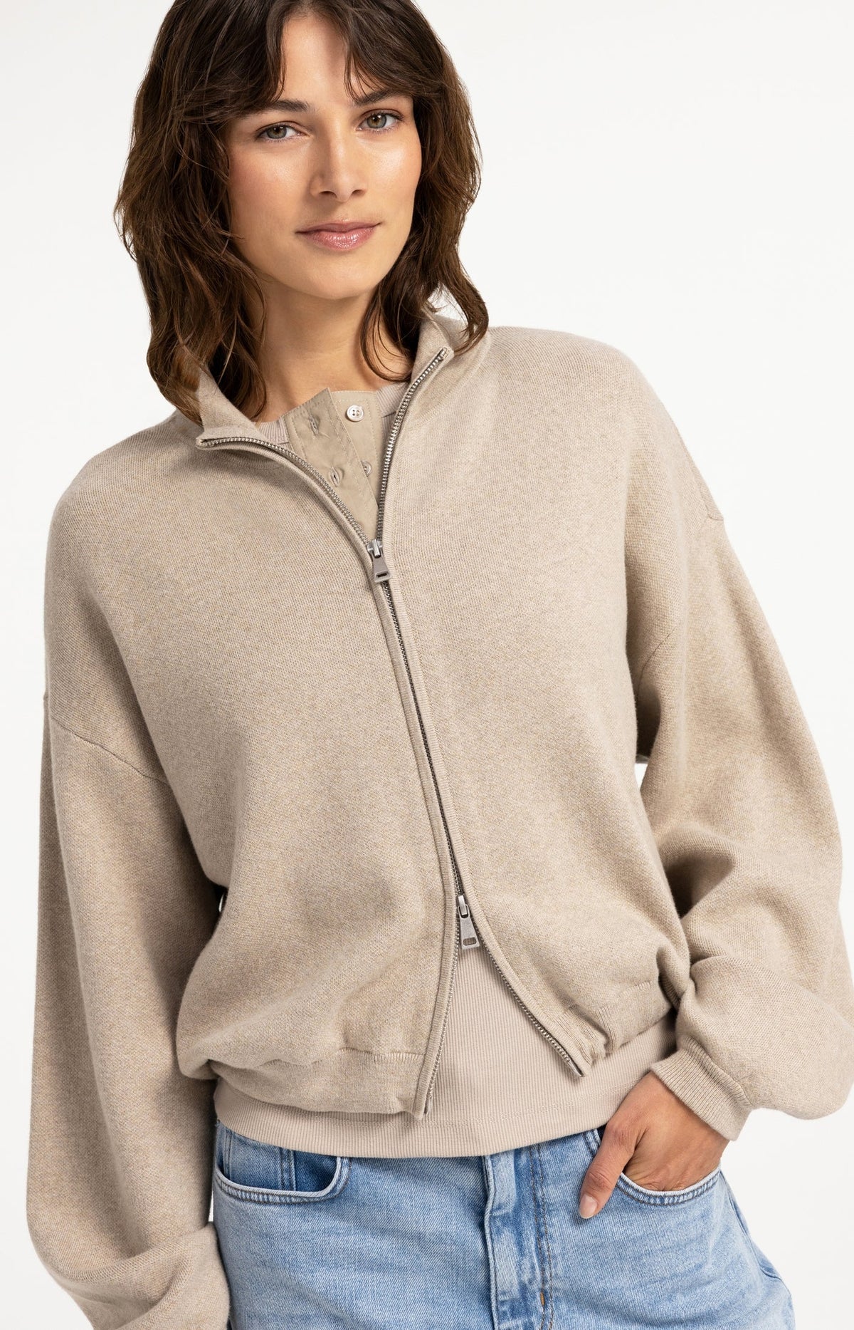 Jacquard Knitted Cardigan Zip Closure