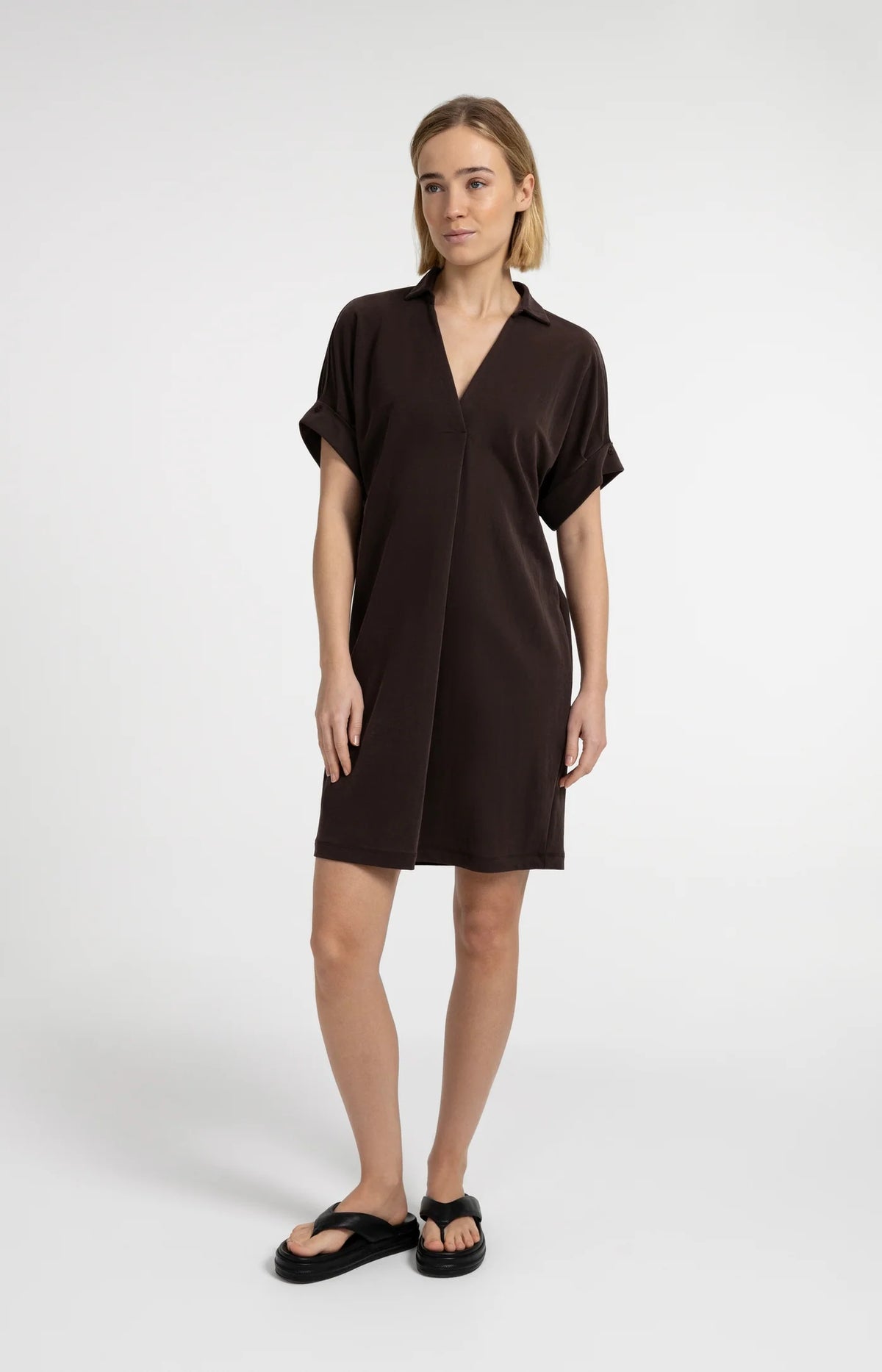 YAYA Jersey Dress with Pleated Short Sleeves