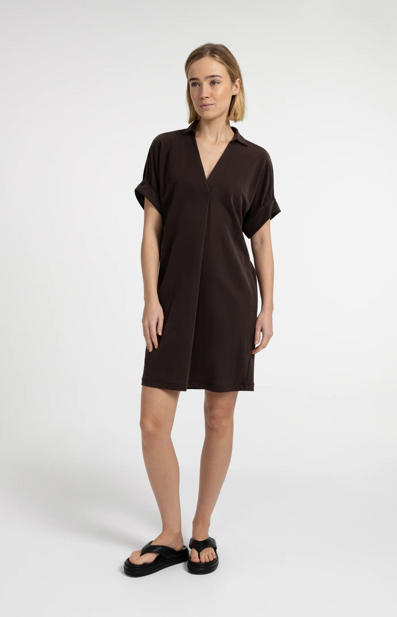 YAYA Jersey Dress with Pleated Short Sleeves