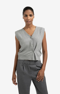 Knitted Gilet with V-neck and Asymmetric Buttoning