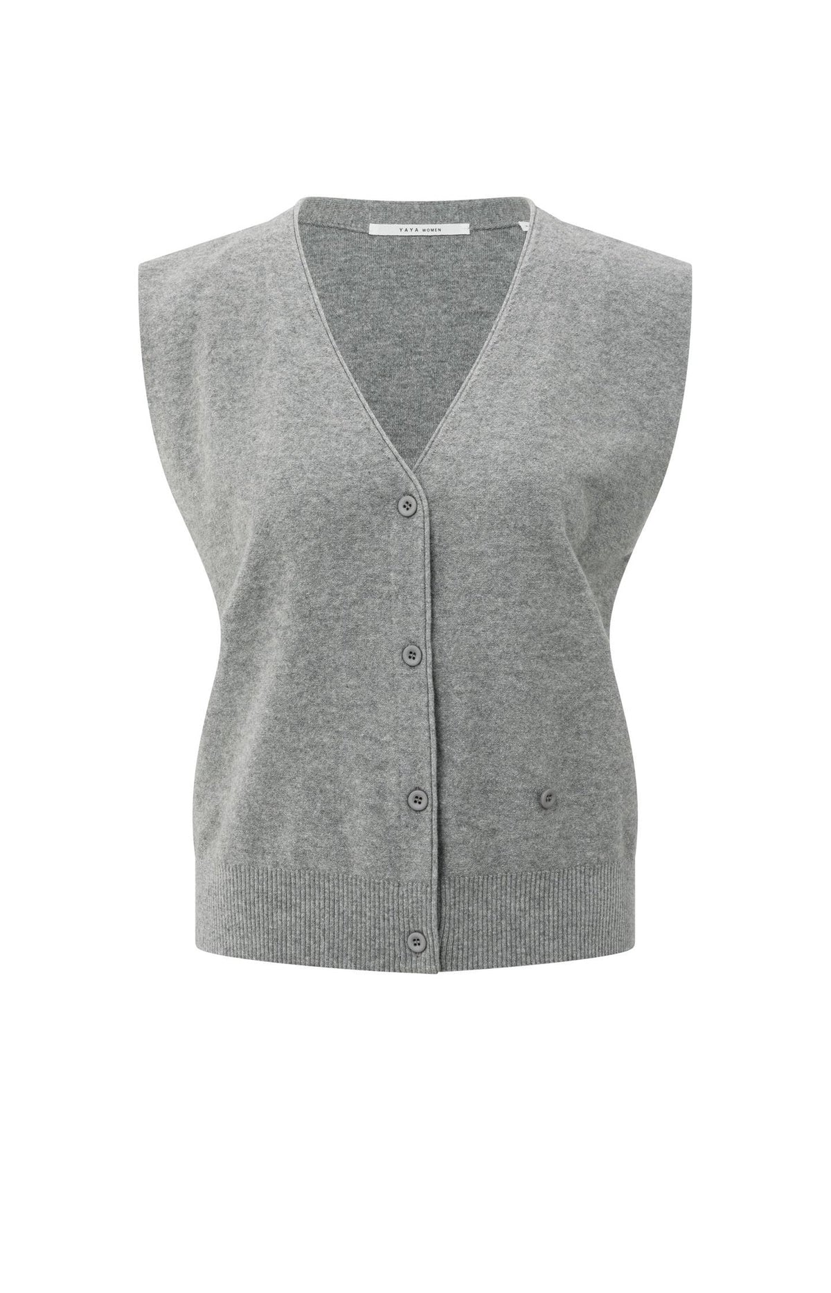 Knitted Gilet with V-neck and Asymmetric Buttoning