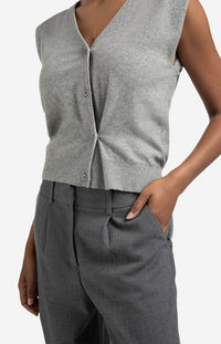 Knitted Gilet with V-neck and Asymmetric Buttoning