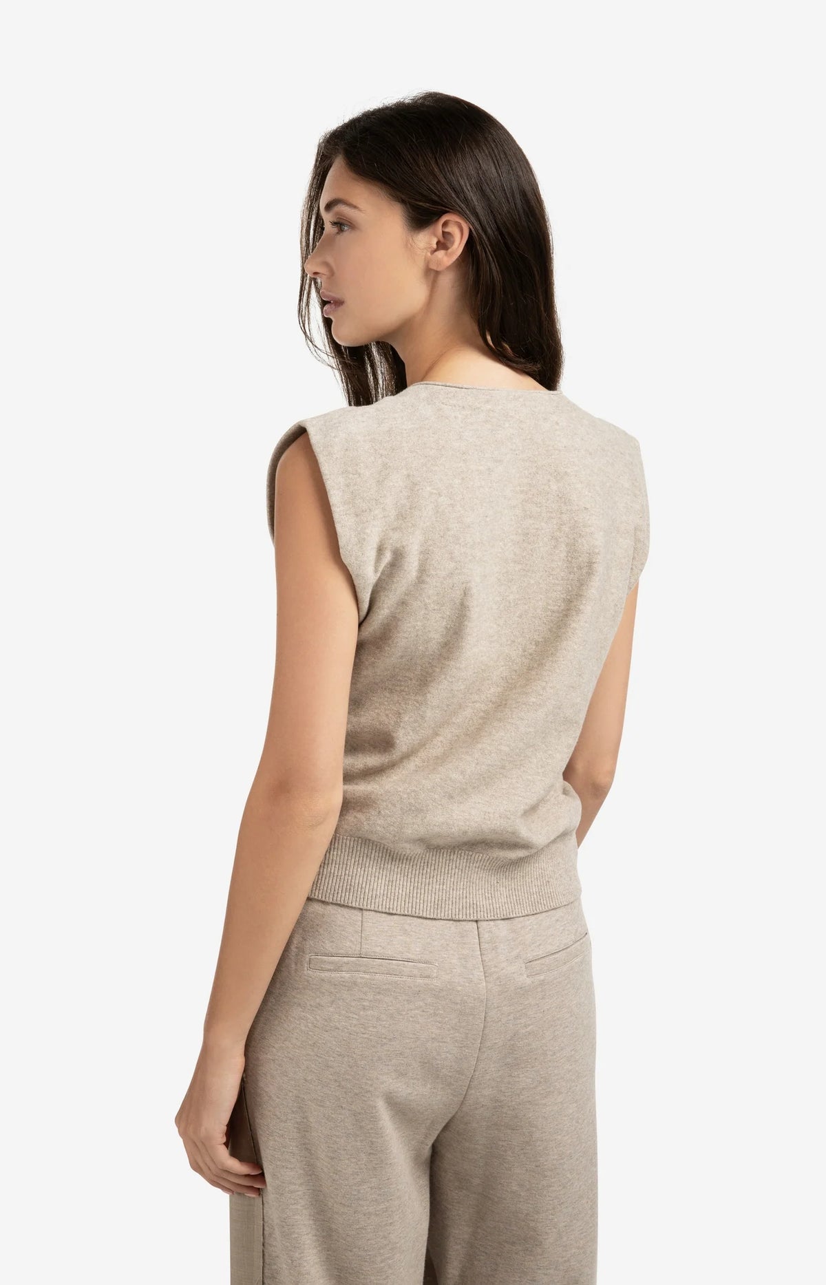 Knitted Gilet with V-neck and Asymmetric Buttoning