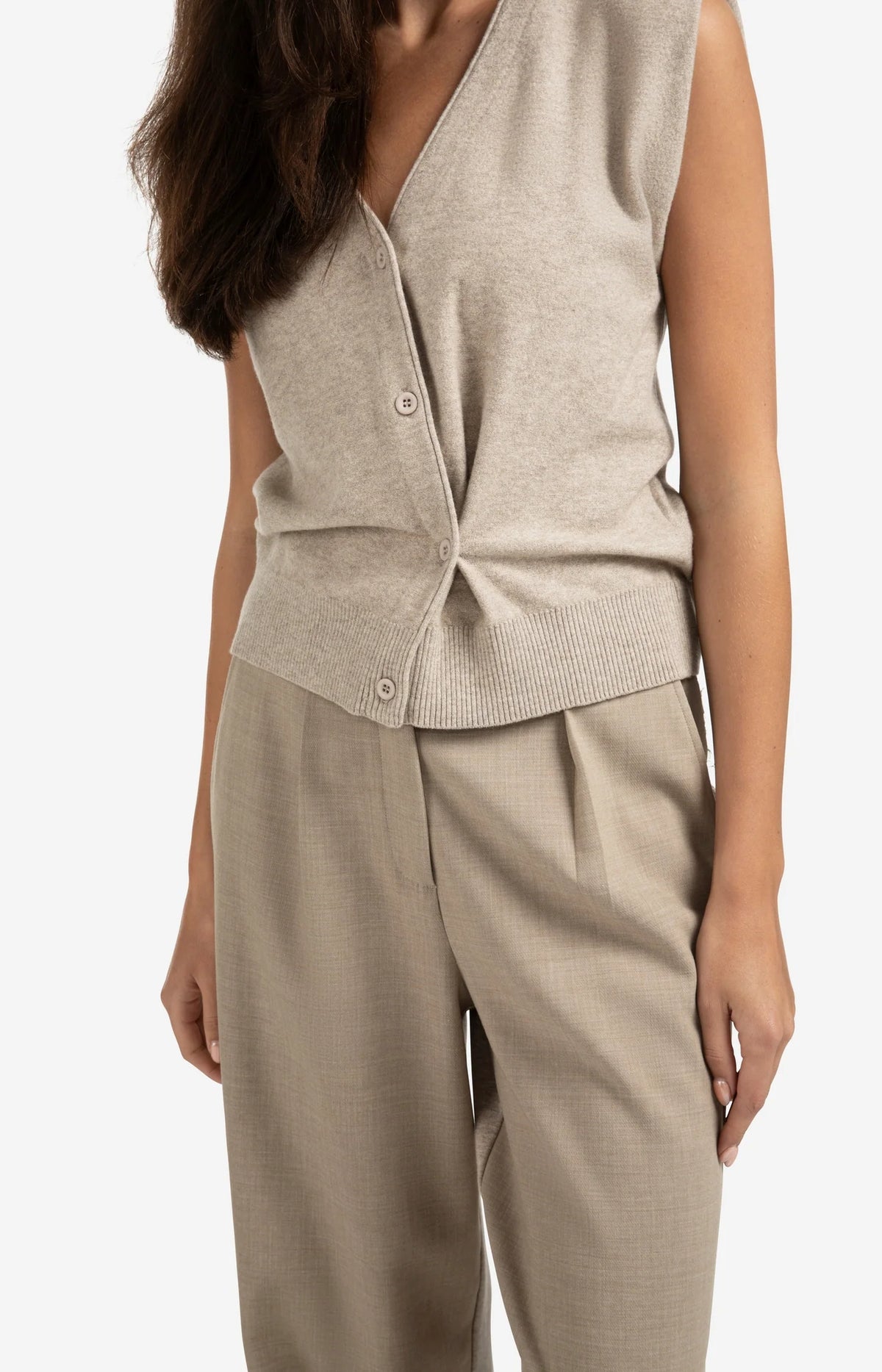 Knitted Gilet with V-neck and Asymmetric Buttoning