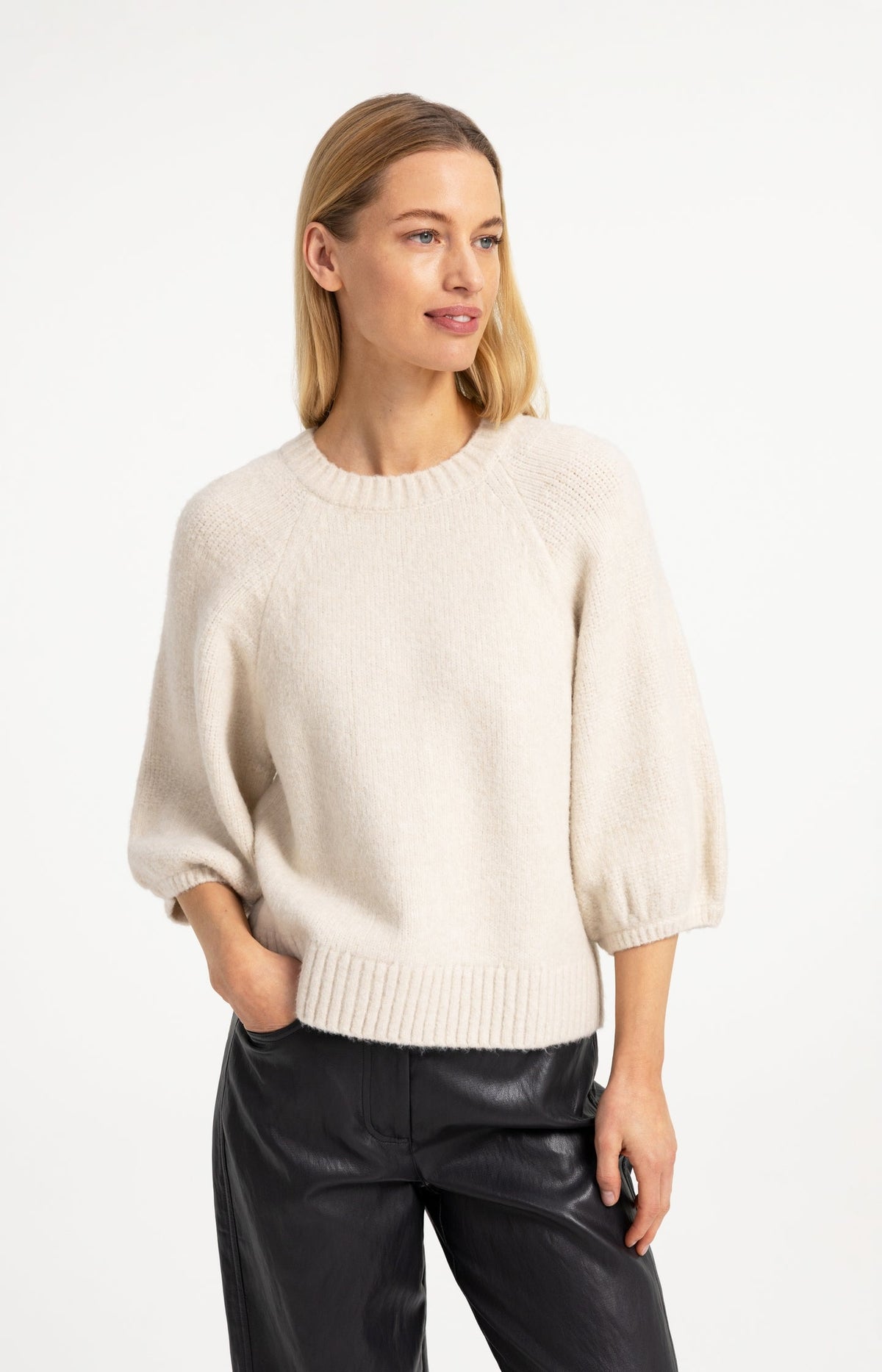 Knitted Sweater with Balloon Sleeves