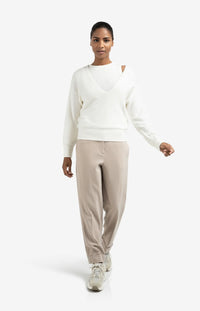 Knitted Sweater with Deep V-neck and Layered Top