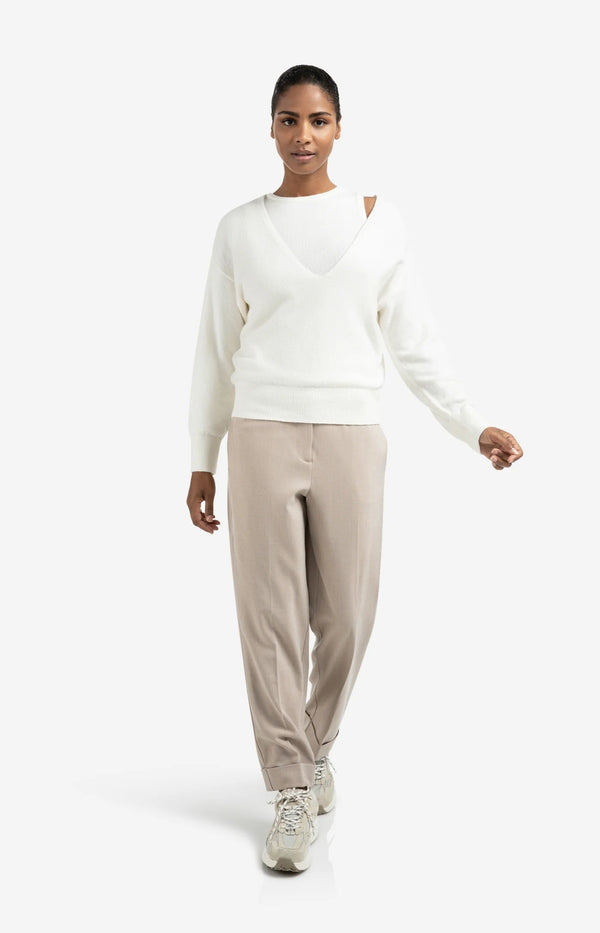 Knitted Sweater with Deep V-neck and Layered Top