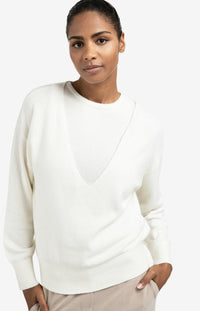 Knitted Sweater with Deep V-neck and Layered Top