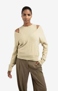 Knitted Sweater with Deep V-neck and Layered Top