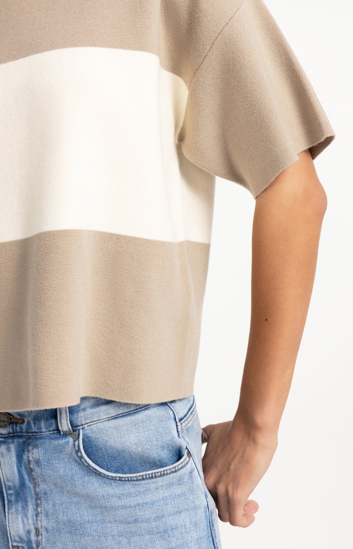 Knitted Top Block Stripes Short Sleeves