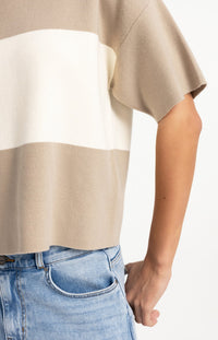 Knitted Top Block Stripes Short Sleeves
