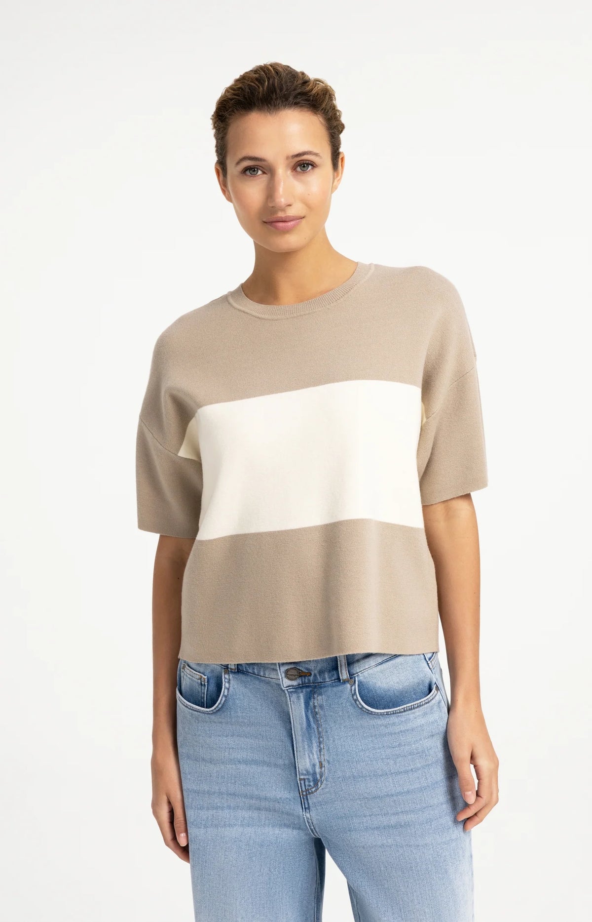 Knitted Top Block Stripes Short Sleeves