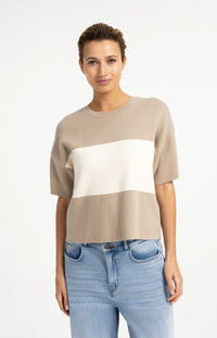 Knitted Top Block Stripes Short Sleeves