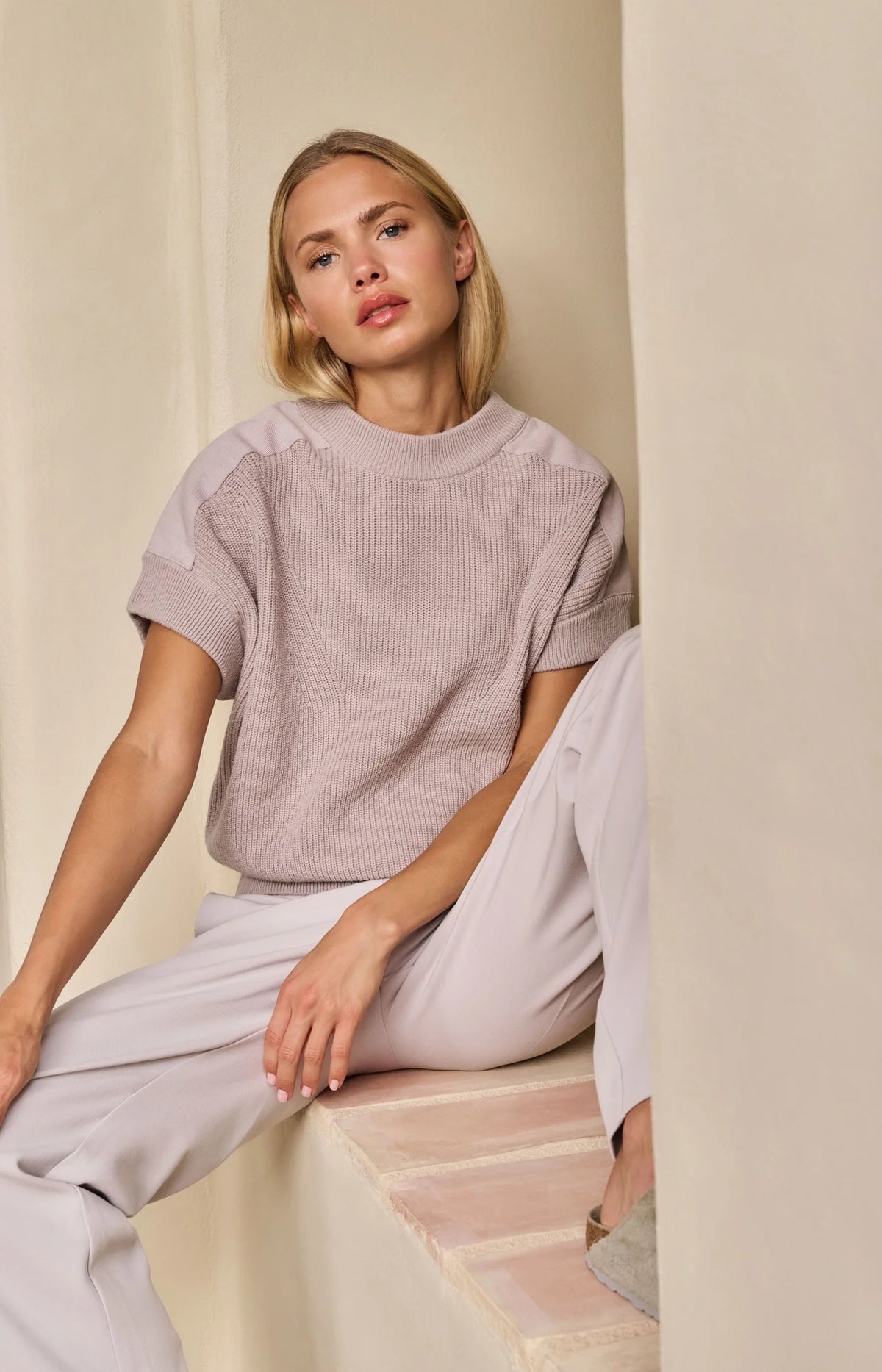 Knitted Yop with Woven Shoulder Details