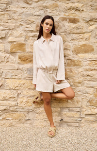 Linen Jacket with Collar and Elasticated Hem
