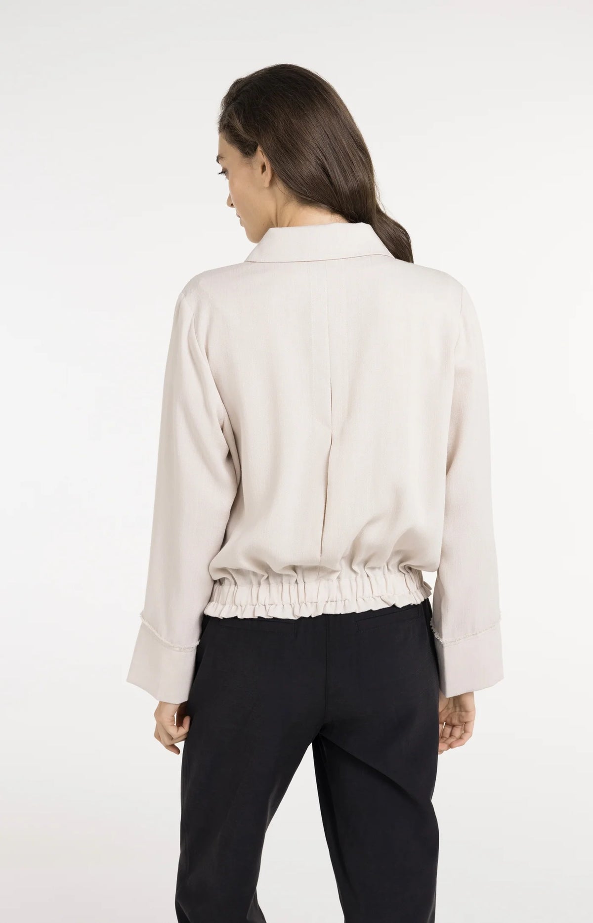 Linen Jacket with Collar and Elasticated Hem