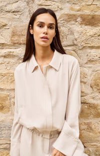 Linen Jacket with Collar and Elasticated Hem