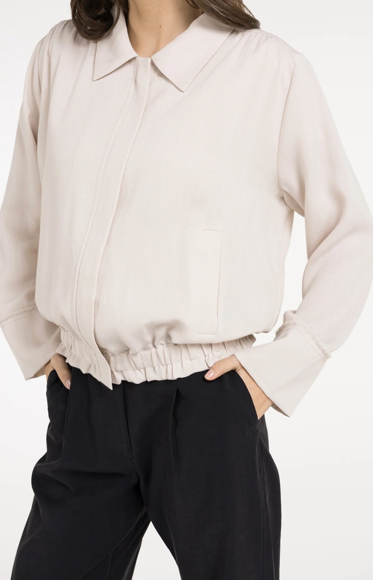 Linen Jacket with Collar and Elasticated Hem