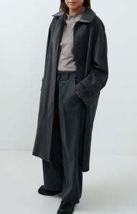 Long Faux Suede Coat with Detachable Collar -