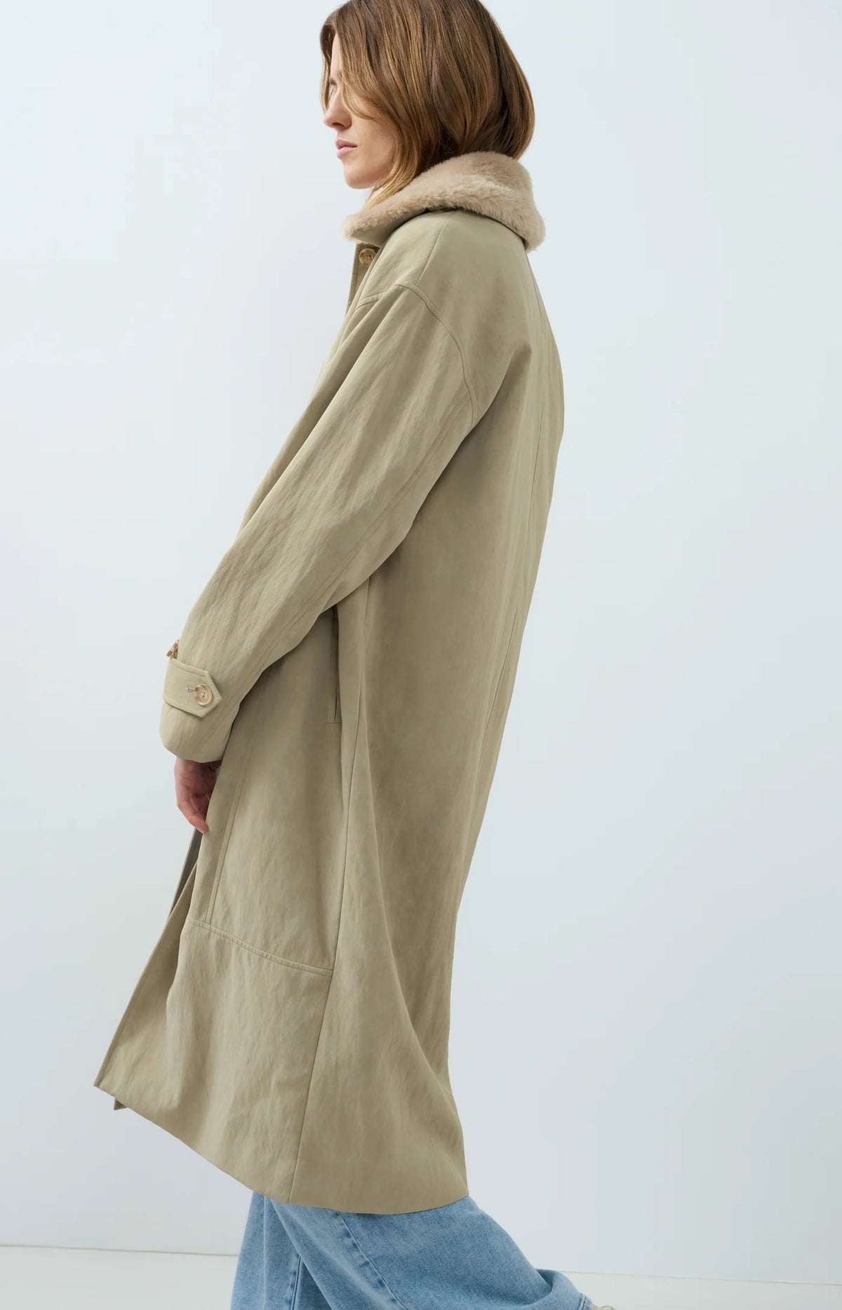 Long Faux Suede Coat Detachable Collar
