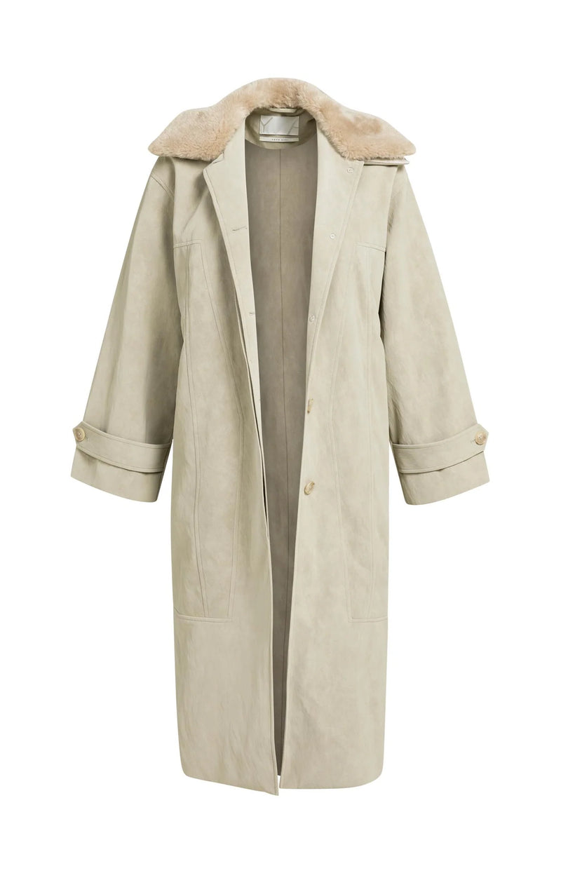 Long Faux Suede Coat Detachable Collar
