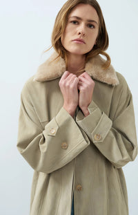 Long Faux Suede Coat Detachable Collar