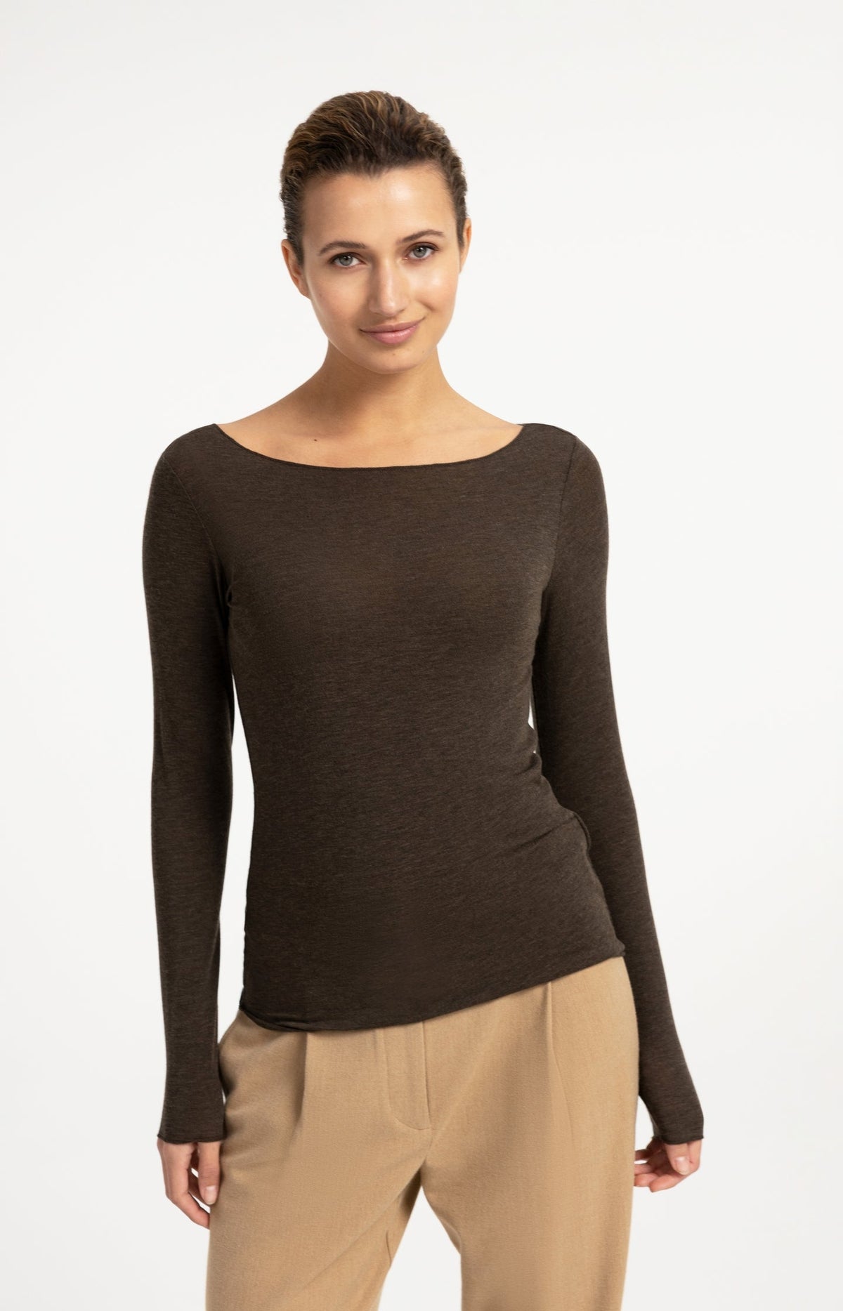 Long Sleeve Top with Boat Neck -