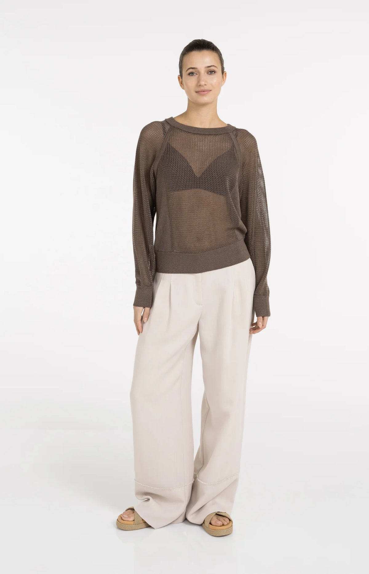 Mesh-stitch Knitted Sweater