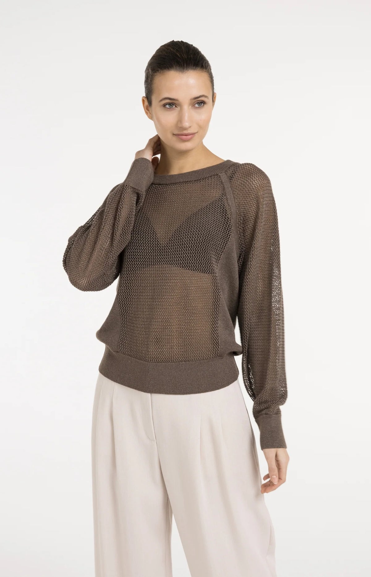 Mesh-stitch Knitted Sweater