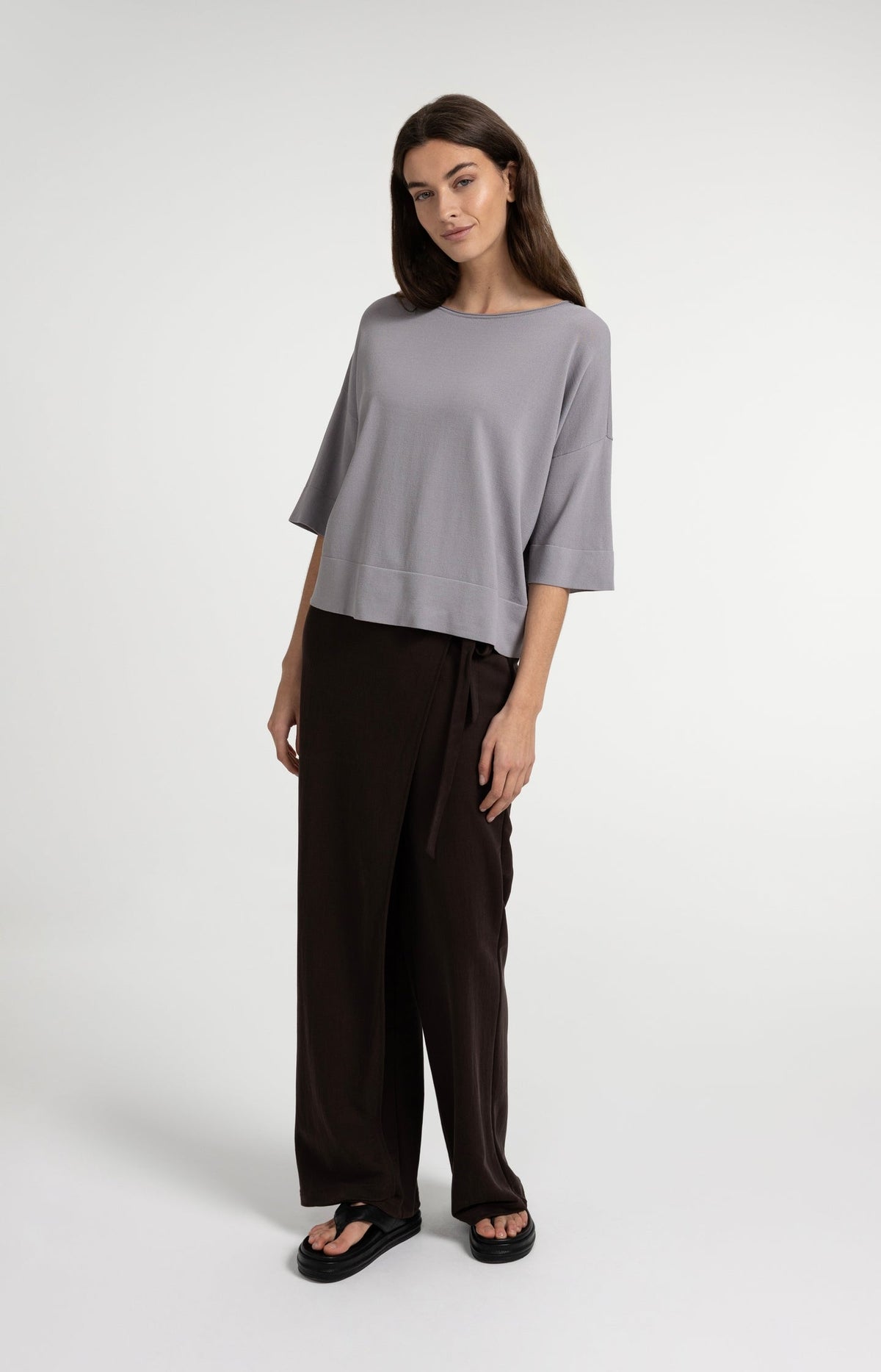 Oversized Fine-Knit T-Shirt Boat Neckline - YAYA