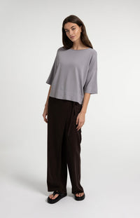 Oversized Fine-Knit T-Shirt Boat Neckline - YAYA