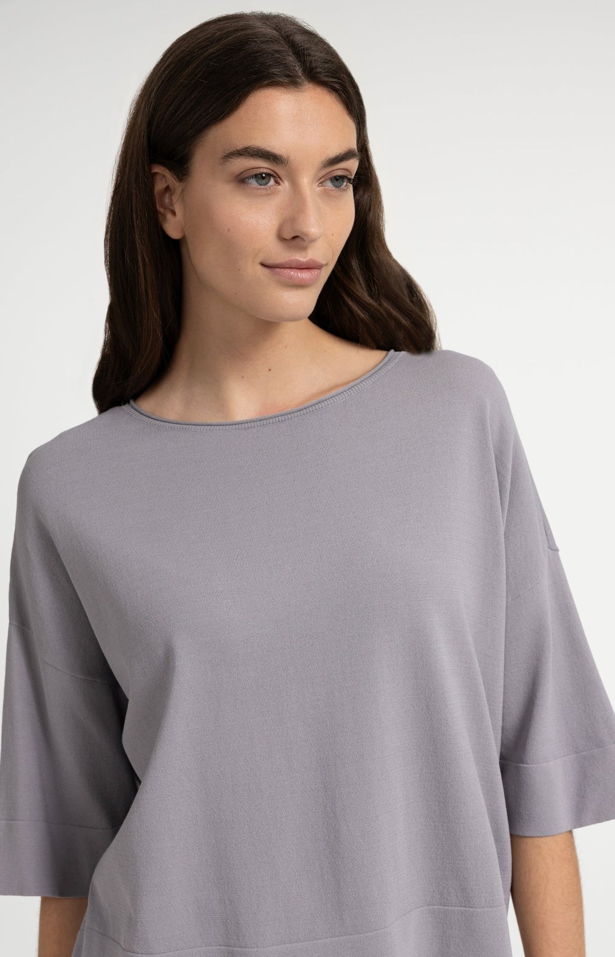 Oversized Fine-Knit T-Shirt Boat Neckline - YAYA